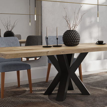 HARDWOOD Solid Oak Dining Table Steel Base- Industrial Rustic Handmade Kitchen Table CLAR 014