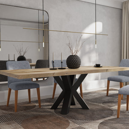 HARDWOOD Solid Oak Dining Table Steel Base- Industrial Rustic Handmade Kitchen Table CLAR 014