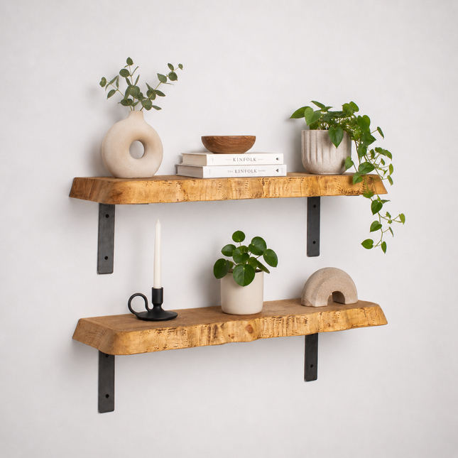 Croxby Live Edge Round Corners Rustic Shelf Non Lipped Shaped Bracket