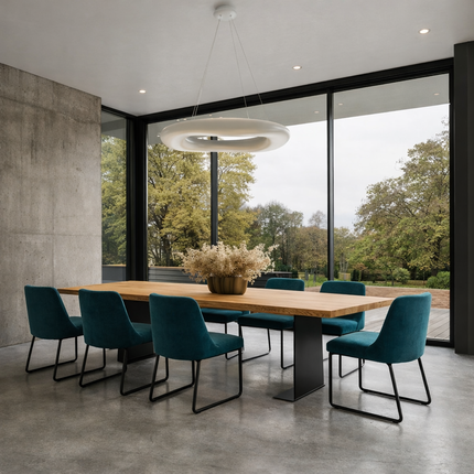 Solid Oak Dining Table Steel Leg 056