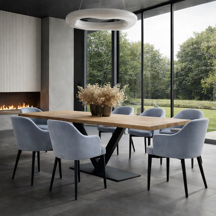 Bicker Solid Oak Dining Table Steel Base