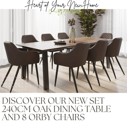 SET Solid Oak Dining Table + Chairs PU LEATHER ORBY