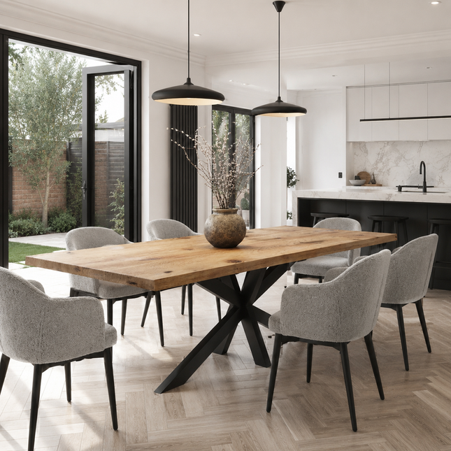 Brigg Straight Edge  Dining Table Rustic Solid Wood  Star Steel Base