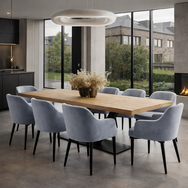 Solid Oak Dining Table Steel Leg 043