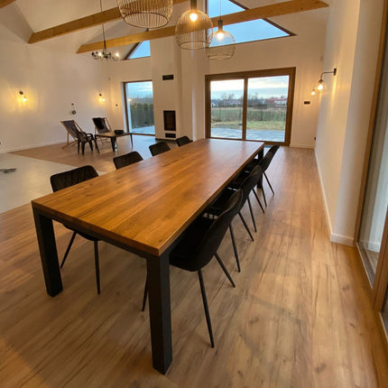 Solid Oak Dining Table End Pin Steel Legs CLAR 035