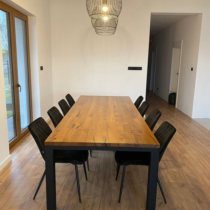 Solid Oak Dining Table End Pin Steel Legs CLAR 035