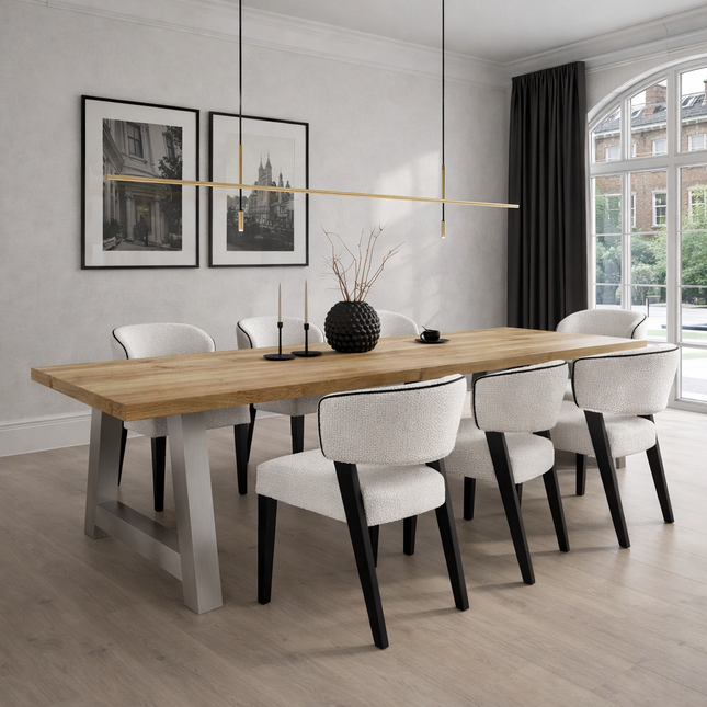Solid Oak Dining Table Chunky Steel Legs CLAR 018