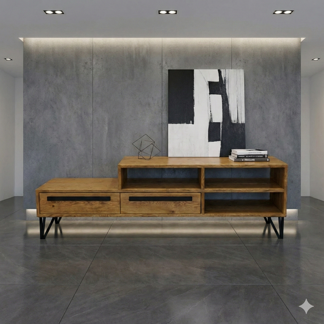 Oak loft TV cabinet PLUM