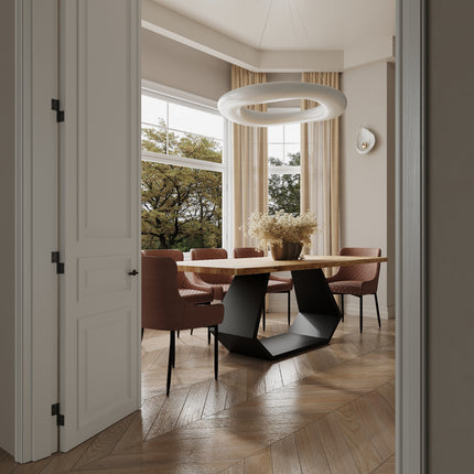 Solid Oak Dining Table Steel Leg 047