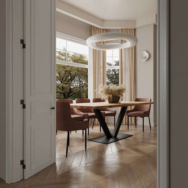 Solid Oak Dining Table Steel Leg 043