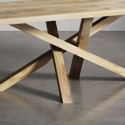 Ranby Oak Modern Dining Table Crossover Wooden Base