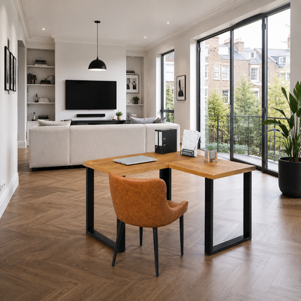 Brigg L-Shape Desk with Industrial Legs and Rustic Wood