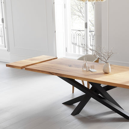 Solid Oak Extendable Dining Table with Crossover Steel Base CLAR 089