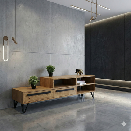 Oak loft TV cabinet PLUM