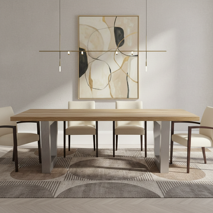 Solid Oak Dining Table Chunky Steel Legs CLAR 016