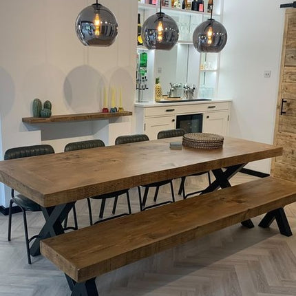 Extra Wide Dining Table Lincoln Dine Table Rustic Farmhouse Rustic Wood Chunky Metal Legs