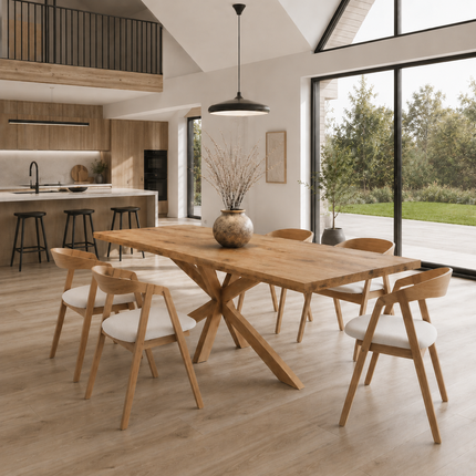 Brigg Straight Edge Dining Table Rustic Solid Wood  Star Wooden Base