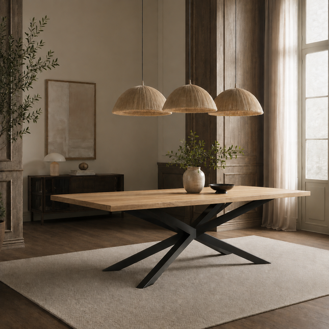 Ailby Oak Modern Dining Table Spider Stel Base