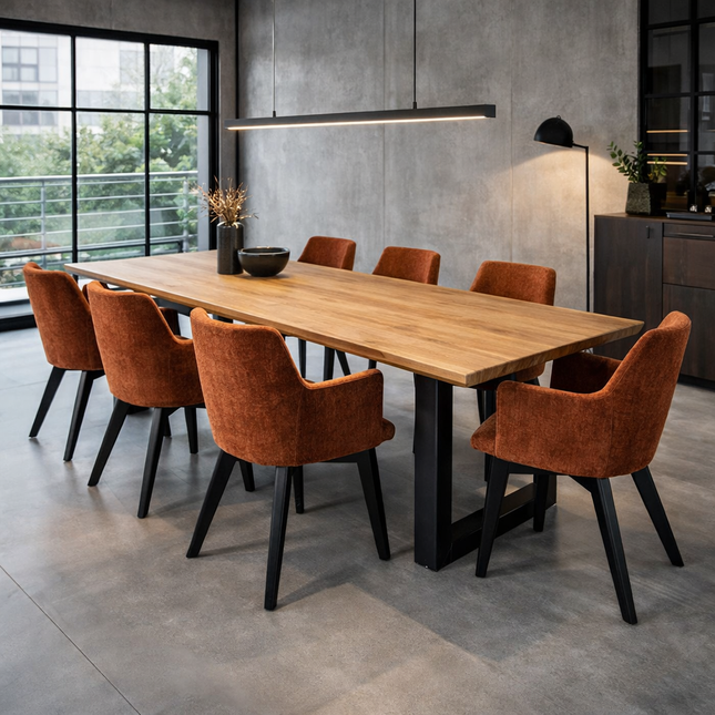 Moffat Live Edge Solid Oak Dining Table Chunky Steel Leg