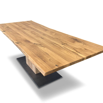 Solid Oak Dining Table Steel Leg 046