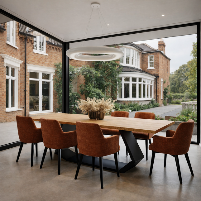 Solid Oak Dining Table Steel Leg 047