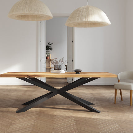 Solid Oak Dining Table with Spider Steel Base – DURABLE HARDWOOD CLAR 082