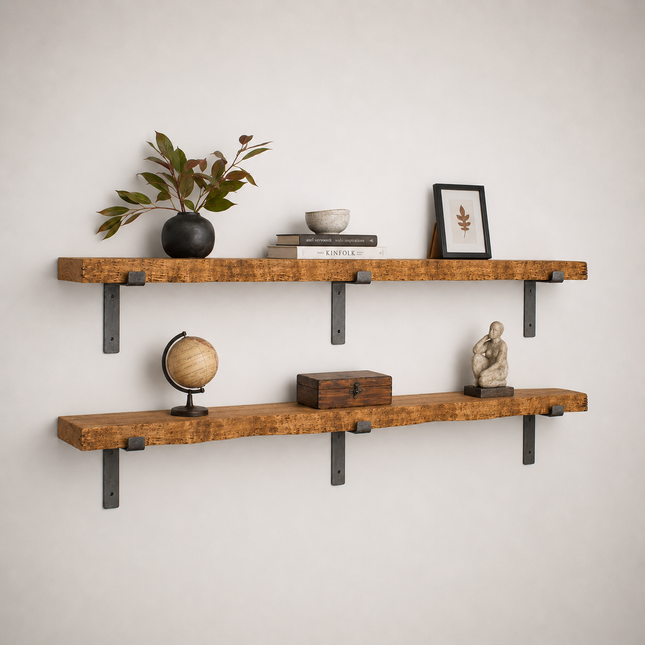 Reclaimed Live Edge Rustic Shelf Lipped Shaped Bracket