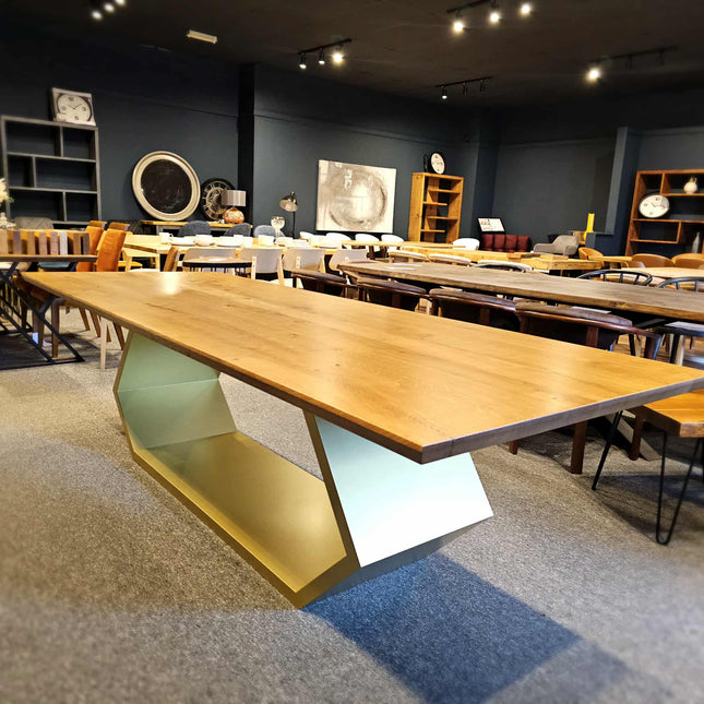 Solid Oak Dining Table Steel Leg 047