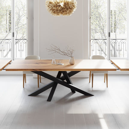 Solid Oak Extendable Dining Table with Crossover Steel Base CLAR 089