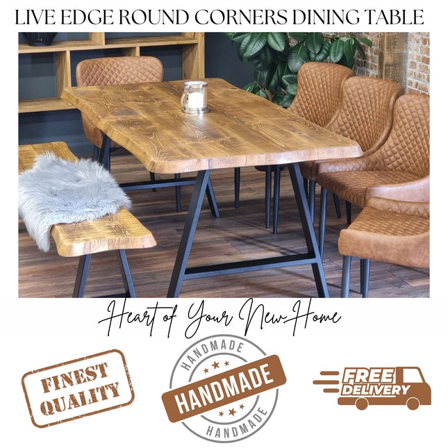 Live Edge Round Corners Dining Table with Metal Legs Cotswold