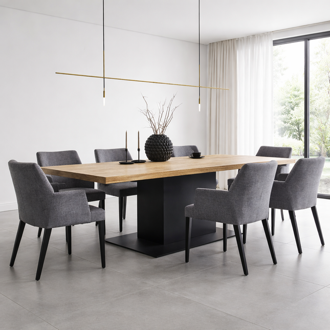 Solid Oak Dining Table Steel Base – Industrial Rustic Handmade Kitchen Table CLAR 012