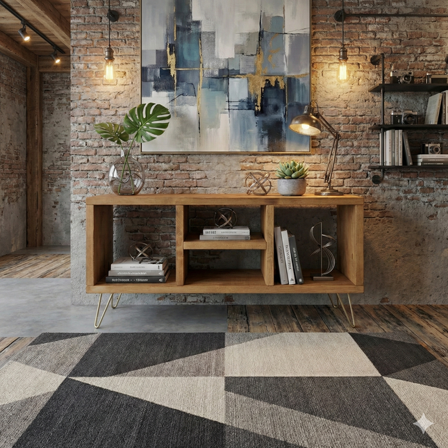 Industrial TV Stand With Shelf Rustic Solid Wood Furniture Vintage Retro Style Cabinet Reclaimed Large Wooden Media Storage Unit