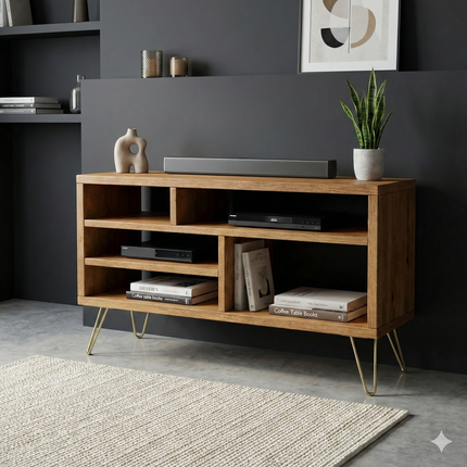 Industrial TV Stand With Shelf Rustic Solid Wood Furniture Vintage Retro Style Cabinet Reclaimed Large Wooden Media Storage Unit 2011