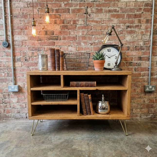 Industrial TV Stand With Shelf Rustic Solid Wood Furniture Vintage Retro Style Cabinet Reclaimed Large Wooden Media Storage Unit 2011