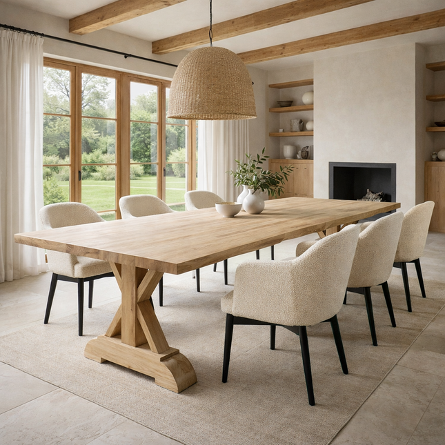 HARDWOOD Solid Oak Dining Table with Wooden Farmhouse Legs – Industrial Rustic Handmade Kitchen Table Clar 042