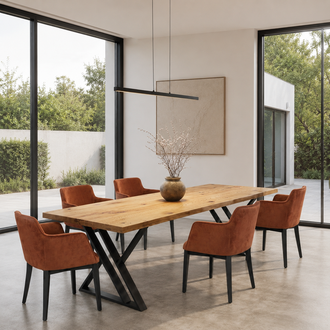 Brigg Straight Edge Dining Table Rustic Wood  XV Steel Legs