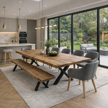 Firsby Live Edge Dining Table X Frame Steel Legs