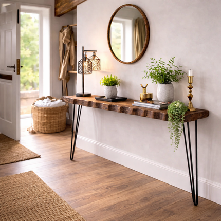Firsby Live Edge Console Table With Hairpin Legs 19cm Depth