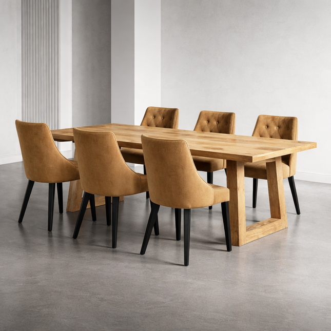 Solid Oak Dining Table with Trapezium Frame Wooden Legs – DURABLE HARDWOOD CLAR 024