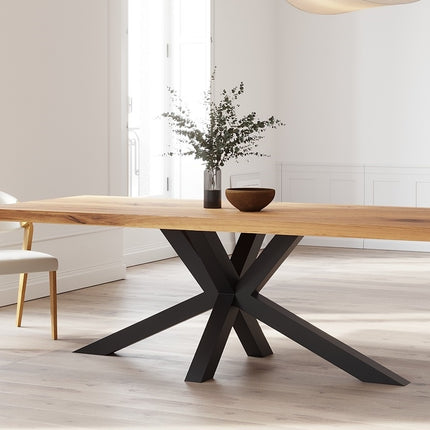 Solid Oak Dining Table with Star Steel Base – DURABLE HARDWOOD CLAR 083
