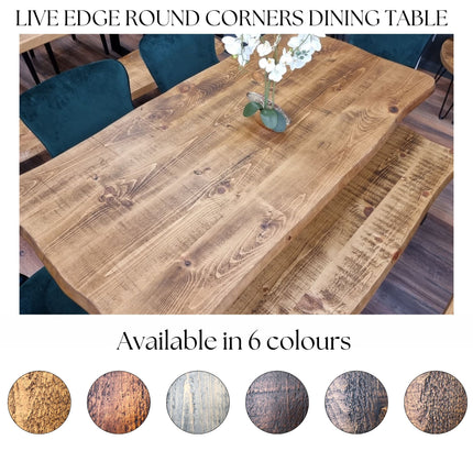 Live Edge Round Corners Dining Table with Metal Legs Cotswold