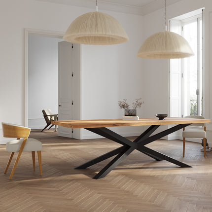 Solid Oak Dining Table with Spider Steel Base – DURABLE HARDWOOD CLAR 082
