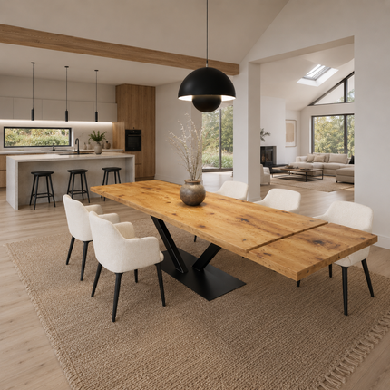 Brigg Dining Table Straight Edge Extendable 2 Sides  V Steel Base