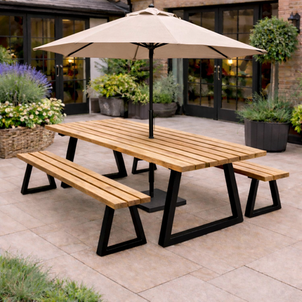 Brigg Outdoor Straight Edge Dining Bench Steel Trapezium Legs
