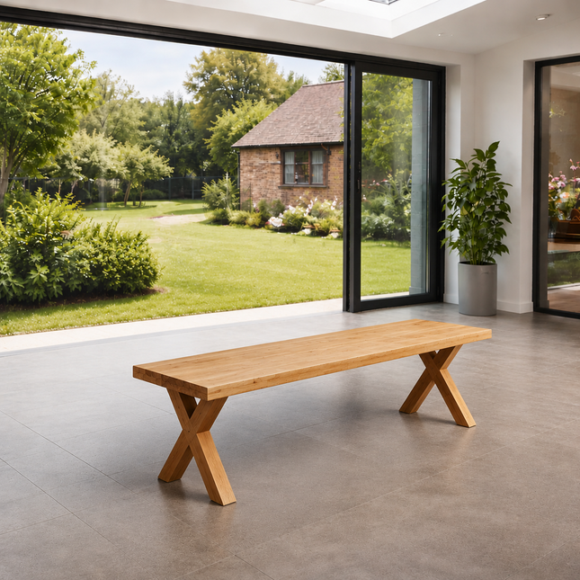Solid Oak Dining Bench Wooden Chunky Legs