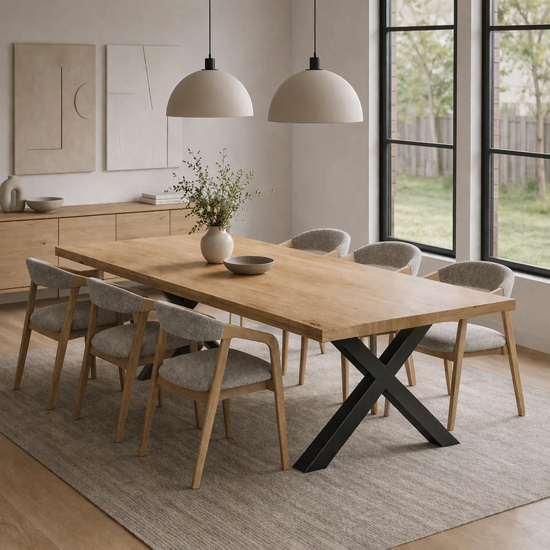 Somerby Solid Oak Dining Table Chunky Steel Leg