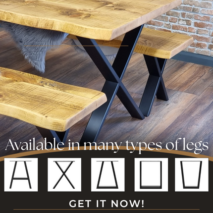 Live Edge Rustic Dining Table with X Frame Steel Legs Cotswold
