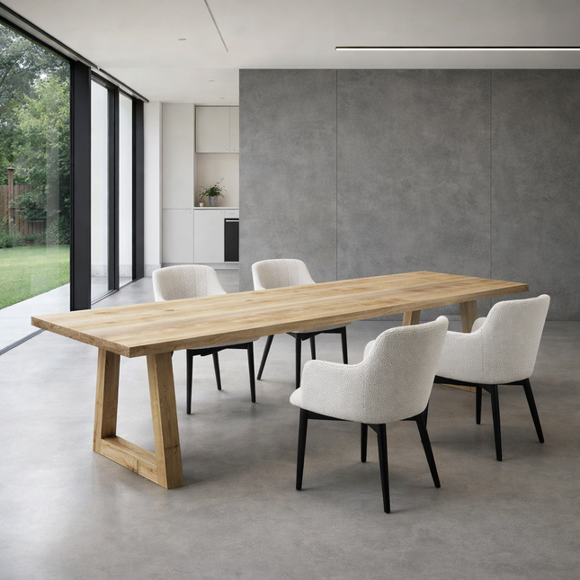 Solid Oak Dining Table with Trapezium Frame Wooden Legs – DURABLE HARDWOOD CLAR 024