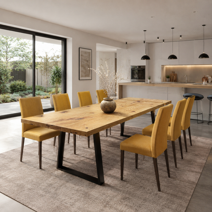 Brigg Dining Table Straight Edge Extendable 2Side Dining Table Kitchen Industrial Rustic Wood, TRAPEZIUM Steel Legs