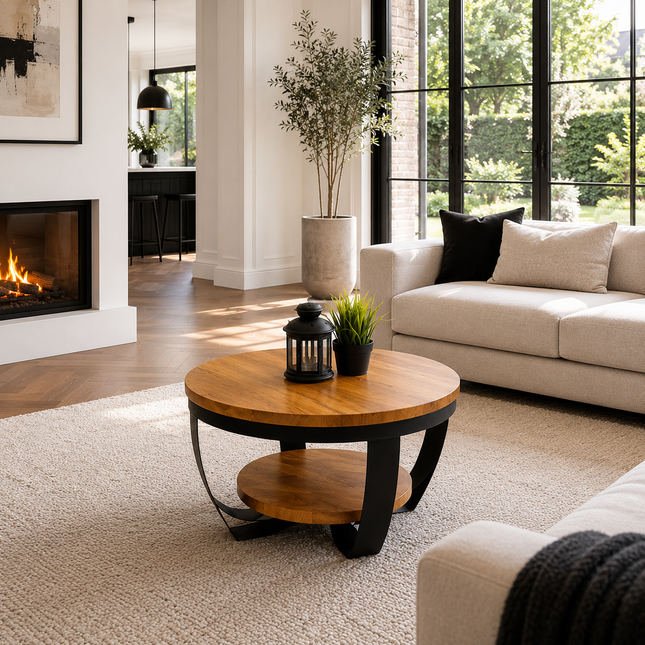 Oak Coffee table with two shelves NASH